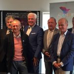 De gauche à droite : le Pr Nicolas Leveziel, chef du service d'ophtalmologie du CHU de Poitiers, Didier Moreau, directeur de l'espace Mendès-France, le Pr René Robert, délégué régional à la recherche au CHU de Poitiers, Frédérick Gersal, journaliste et parrain du fonds Aliénor, Jean-Pierre Dewitte, directeur général du CHU et président du fonds Aliénor, le Pr Gérard Mauco, vice-président du directoire en charge de la recherche au CHU, Pr Pascal Roblot, doyen de faculté de médecine et de pharmacie de Poitiers, Harold Astre, directeur de la recherche et de l’innovation au CHU de Poitiers.